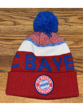 FC Bayern Munich Winter Beanie Knit Hat With Pom Red White Blue OSFM